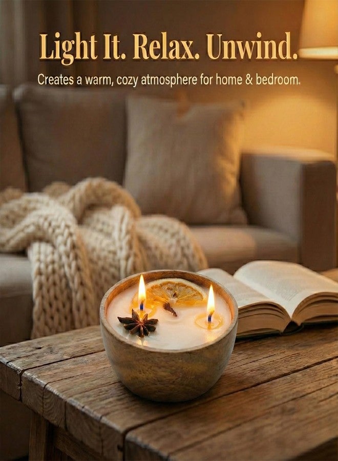 Sage & Herbs Aroma Spice Candle 120g with Orange Star Anise Cinnamon Cloves in Acacia Wood Bowl - 2 Wick (Medium) |100% Natural Wax | Smoke-Free Highly Scented & Long Lasting | Best for Home, Office - Image 4